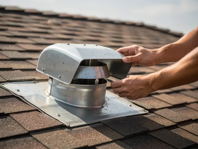 West Palm Beach Dryer Vent Cleaning certified technician safely cleaning a roof-mounted dryer vent in West Palm Beach