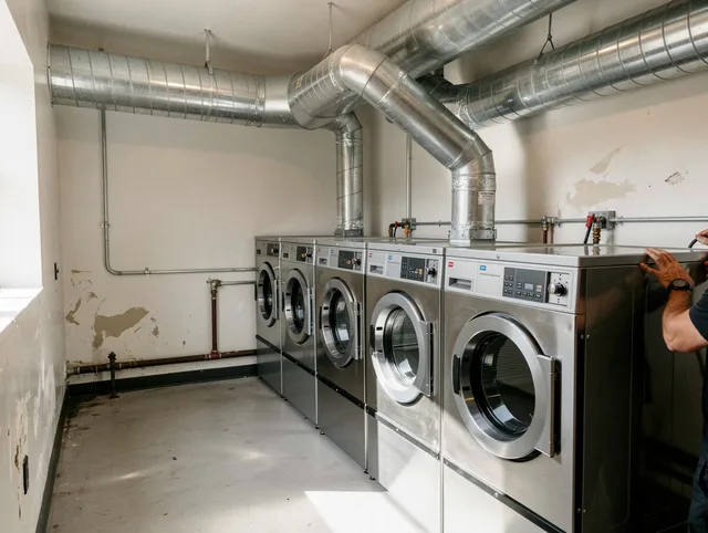 West Palm Beach Dryer Vent Cleaning team performing large-scale commercial dryer vent cleaning in West Palm Beach