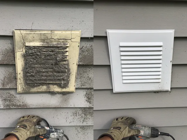West Palm Beach Dryer Vent Cleaning technician installing high-quality dryer vent cover at a residential property in West Palm Beach