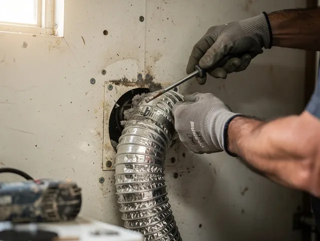 West Palm Beach Dryer Vent Cleaning technician performing precise dryer vent hose installation in West Palm Beach